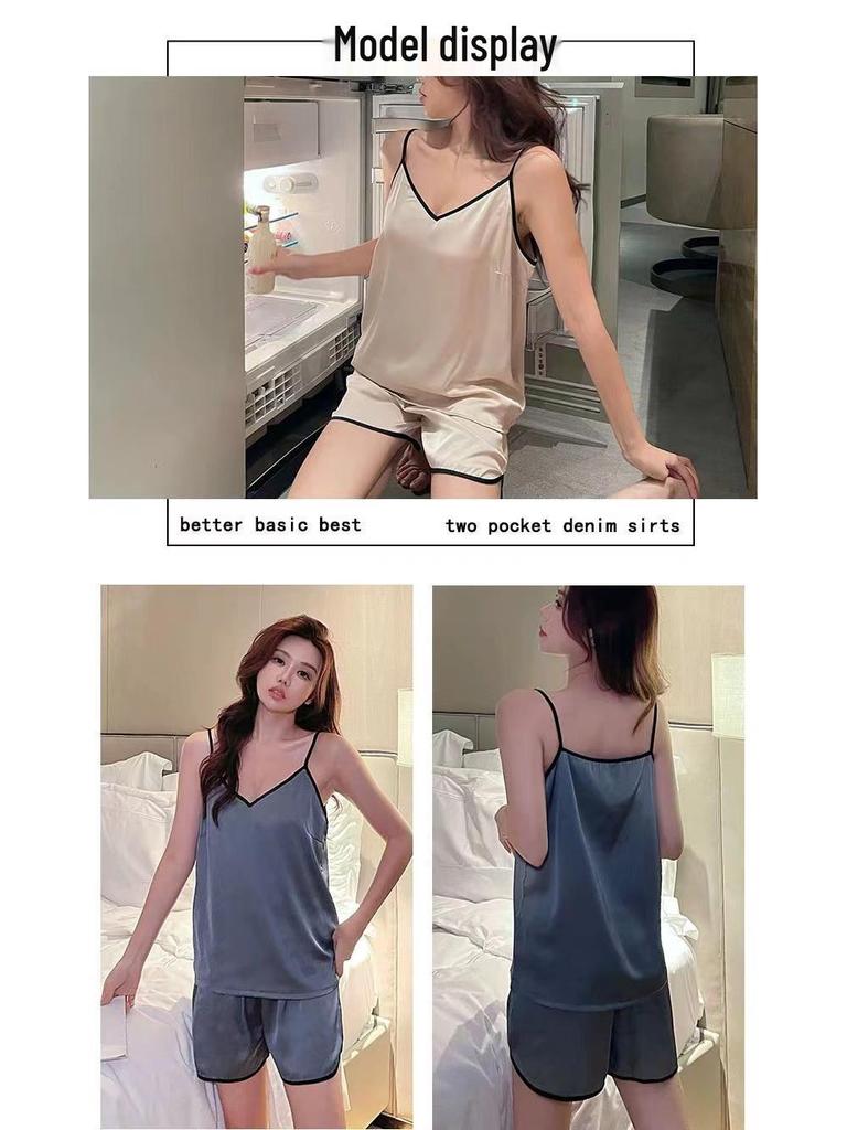 Luxury Women's Summer Satin V-neck Camisole Shorts Pajama Set