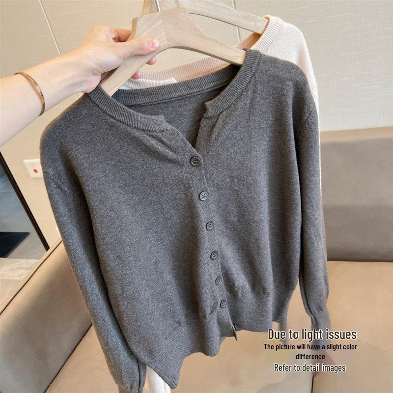 Women's Korean Style Loose Knit Cardigan, Autumn 2025 - Round Neck, Short Sweater Coat