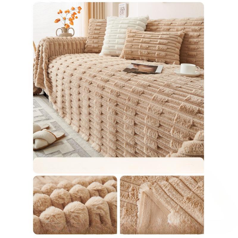 Sofa Cover Cloth Cream Wind Winter Thickened Fleece Leather Sofa Cover New 2024 Warm Sofa Cushion