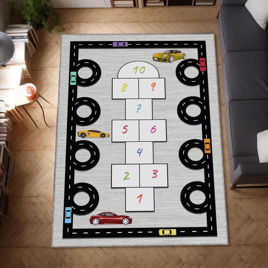 Hopscotch Rug, Game Path Rug, Kids Area Rug, Game City Carpet,Cars Rug, Nursery Rug, Christmas Gift, Educational Rug