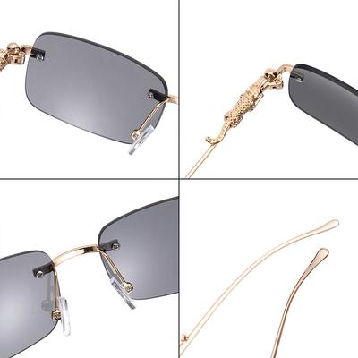 Damen Herren UV400 Brillen Ozeanlinse Sonnenbrillen Geparden-Dekoration Randlose Rechteckige Sonnenbrillen Schattierungen