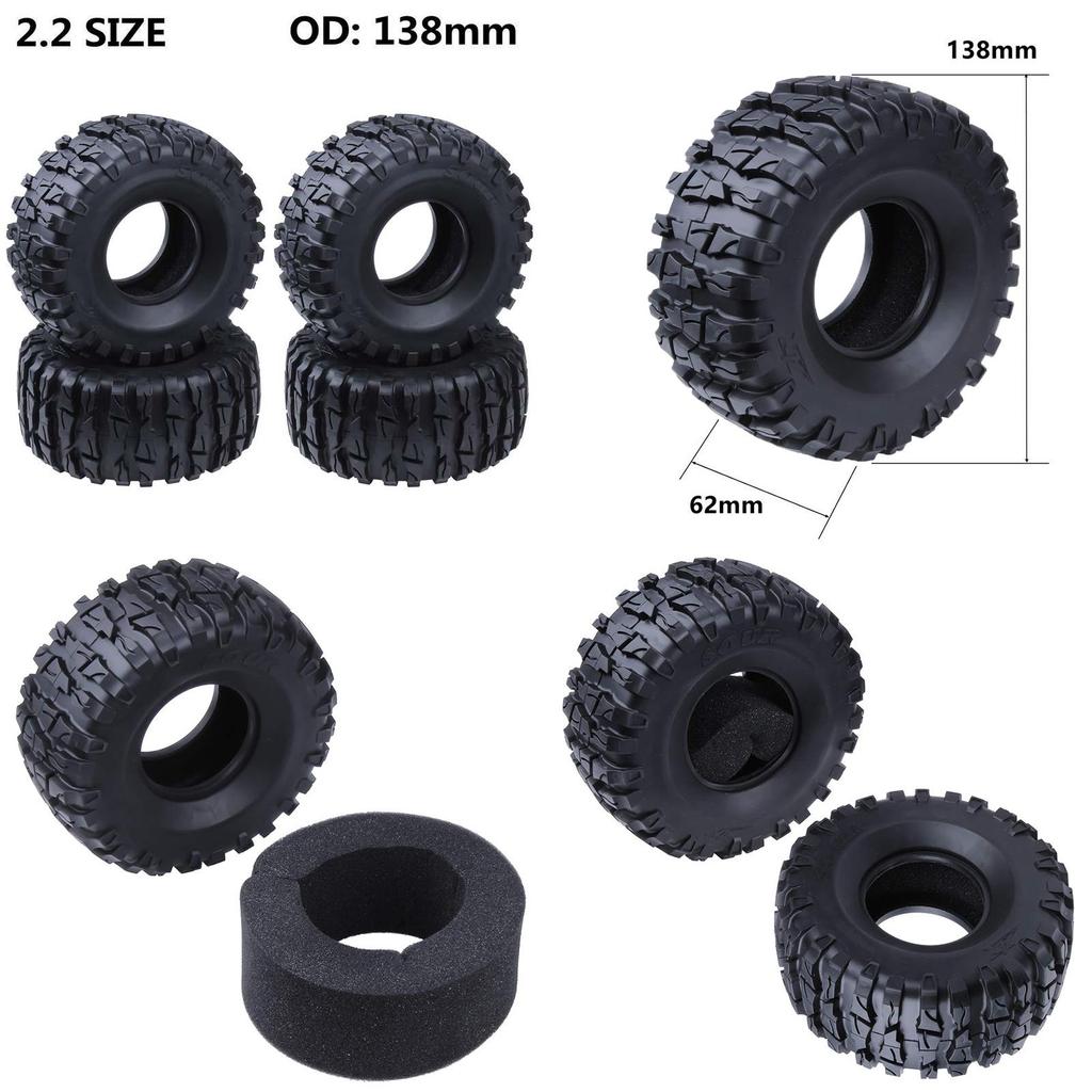 Premium Soft Rubber 2.2" Tyres With Foam For Axial Wraith Scx10 Jeep Trx-4 Rock Crawlers