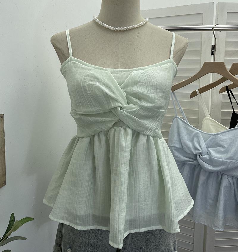 

Stylish Hong Kong Island Hot Girl Camisole: Twisted Pleats, Backless, Sleeveless Top with Slimming Skirt Hem One Size світло-зелений колір