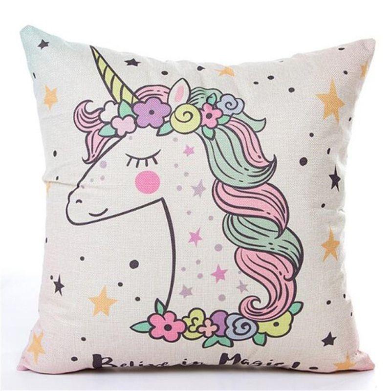 

Unicorn Case Pillow Cartoon Animals Square Cushion Cover Decorative Printed A