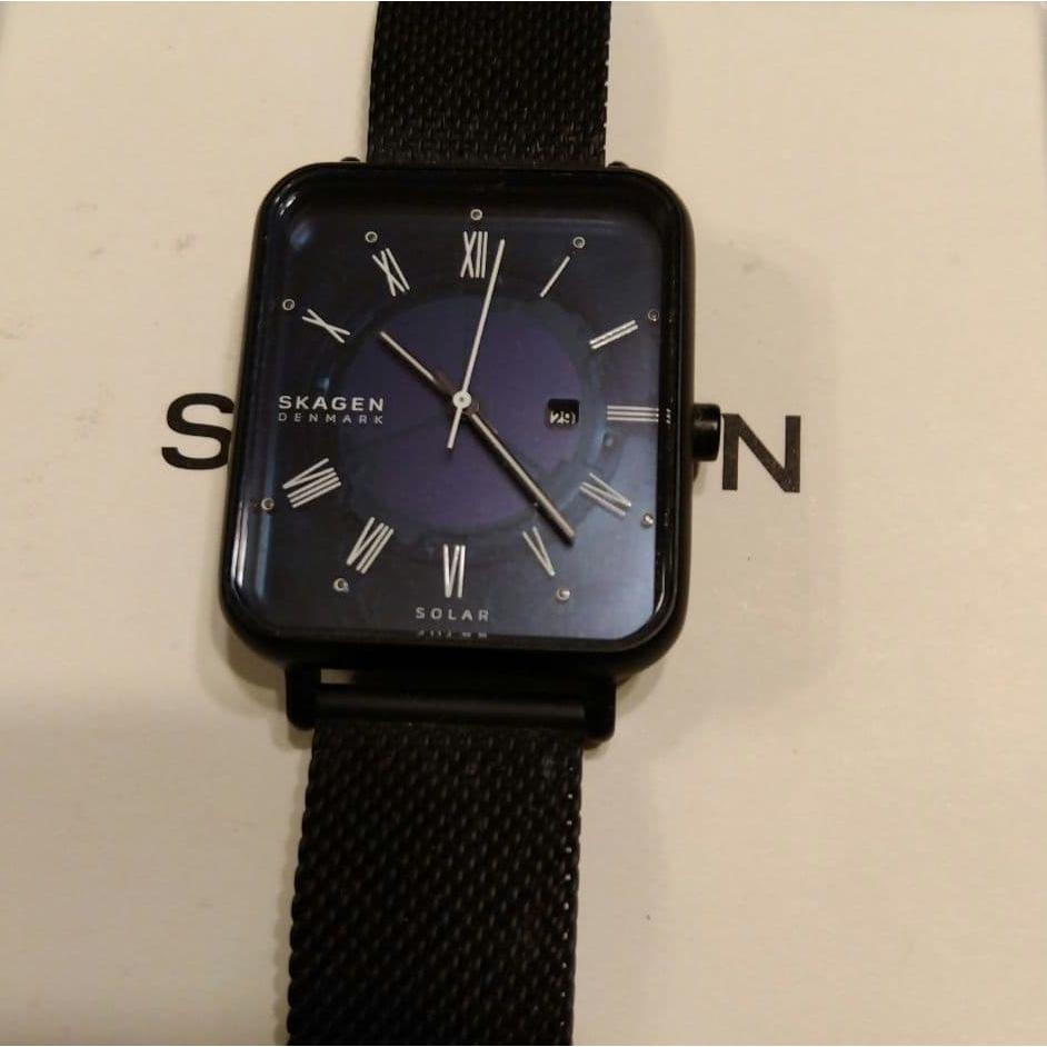 Used SKAGEN RYLE Solar Watch Mesh Band Black