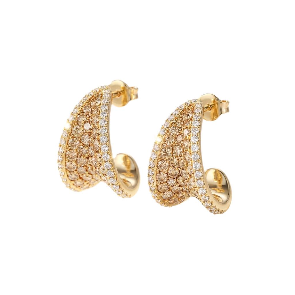 1011 New Temperament Earrings Japanese and Korean Simple Champagne Earrings Women's Retro Diamond-encrusted Small Fragrant Wind Earrings
