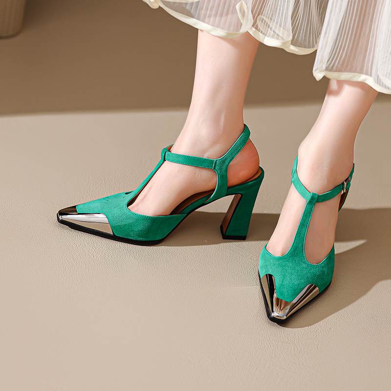 Krazing Pot Σουέτ Τετράγωνη Μύτη Μέγεθος 41 Ψηλά Τακούνια Αγκράφα Γραφείου Γυναίκα Μεταλλική Διακόσμηση Μπλε Χρώμα Φθινοπωρινά Pumps