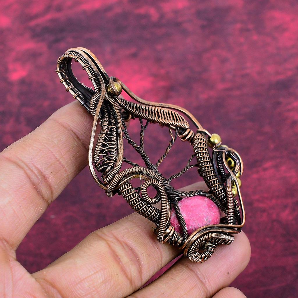 Tree Of Life Thulite Pendant Copper Wire Wrapped Jewelry Natural Gemstone Pendant