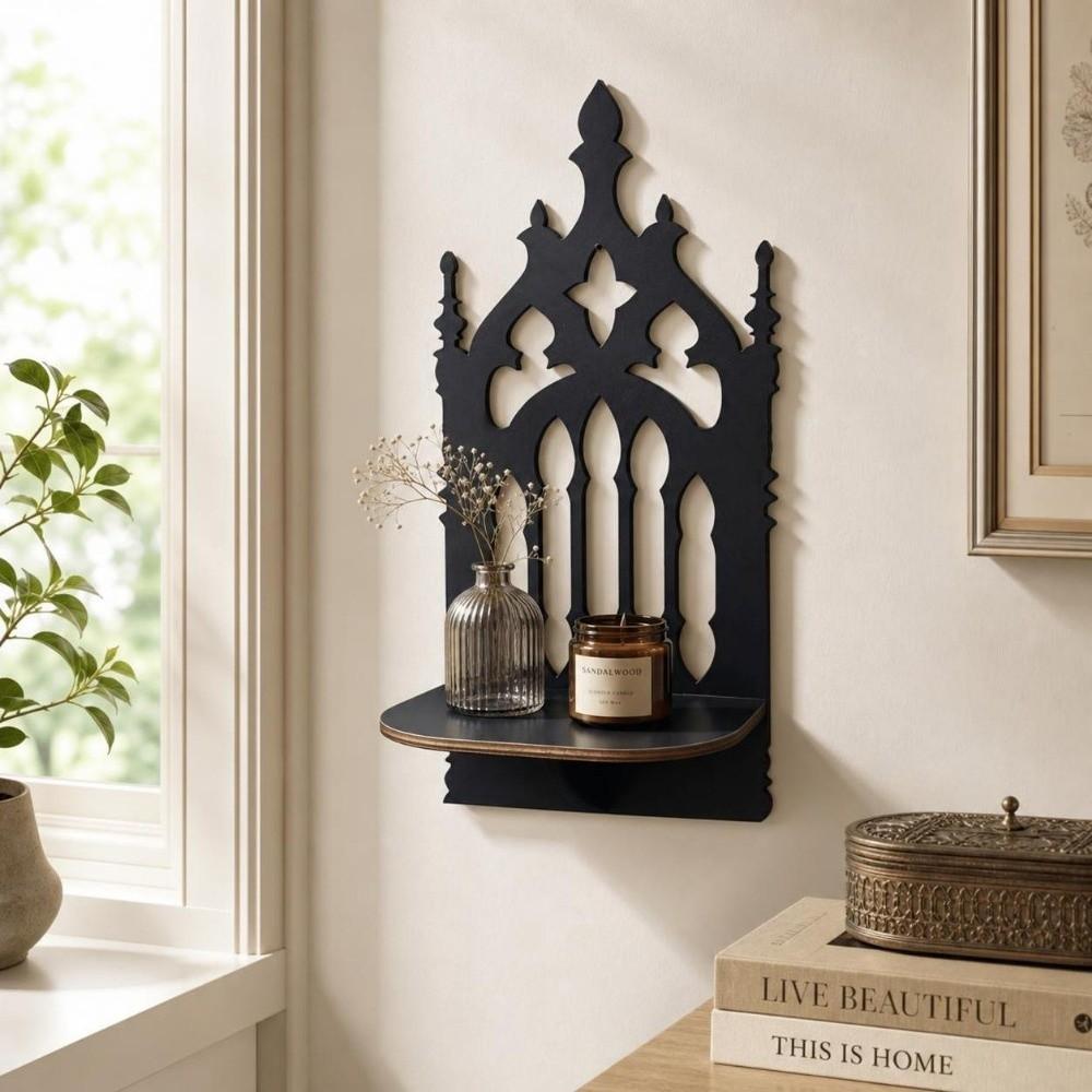 Gothic Style Floating Shelves Wooden Wall Hanging Decor Home Decor Wall Mounted Shelf Indoor Use