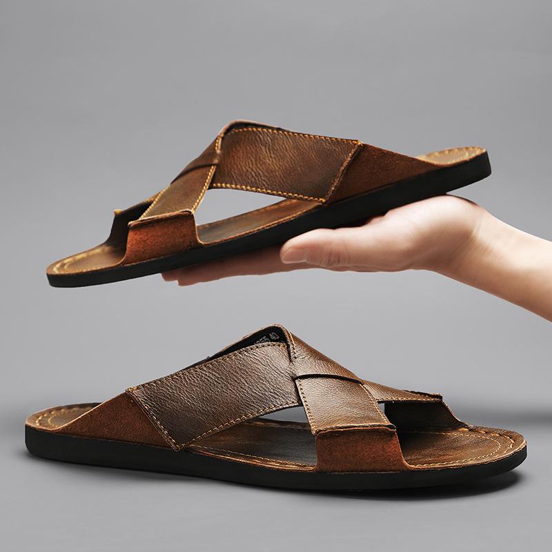 Infradito in Pelle da Uomo 2025 Open-Toe Sandali Casual da Spiaggia