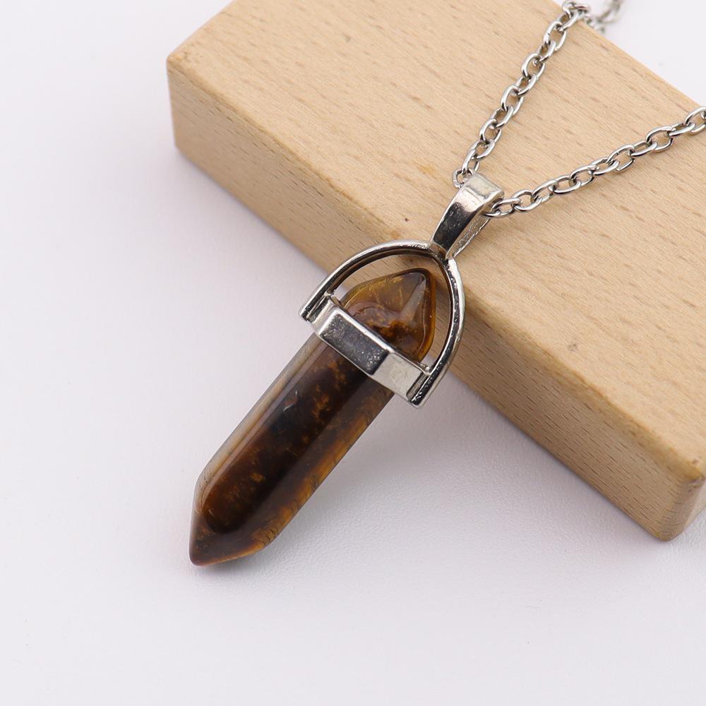 Handmade Amethyst Rose Quartz Hexagonal Pillar Pendant Necklace (N760)