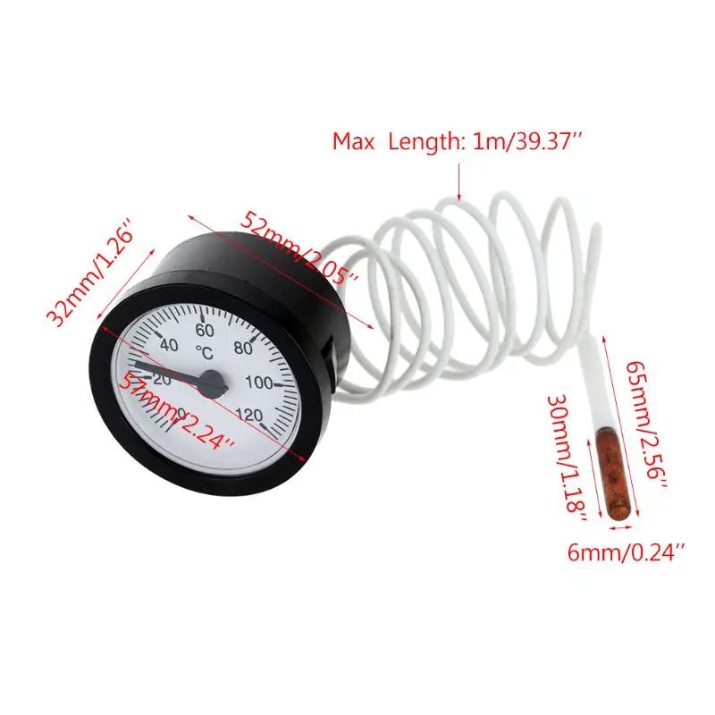 Dial Thermometer Capillary Temperature Gauge 0-120℃ Water & Oil with 1m Sensor