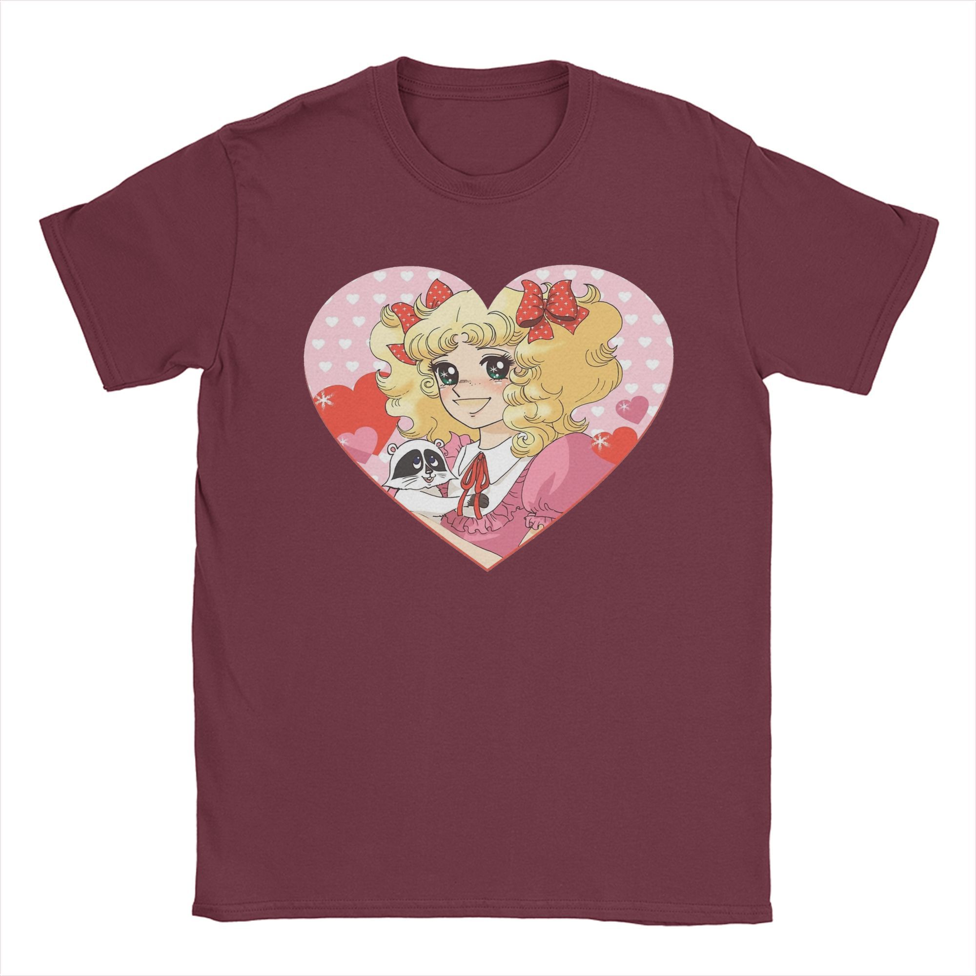 

Футболки Candy Candy Anime, мужские повседневные футболки из 100% хлопка, футболки с круглым вырезом, футболки с коротким рукавом, классическая одежда XXXXXL бордовый