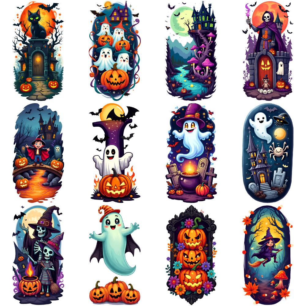 12 шт. Временные татуировки Декор на Хэллоуин Временные наклейки-татуировки Жуткие наклейки Водонепроницаемые Долговечные наклейки на тело Для