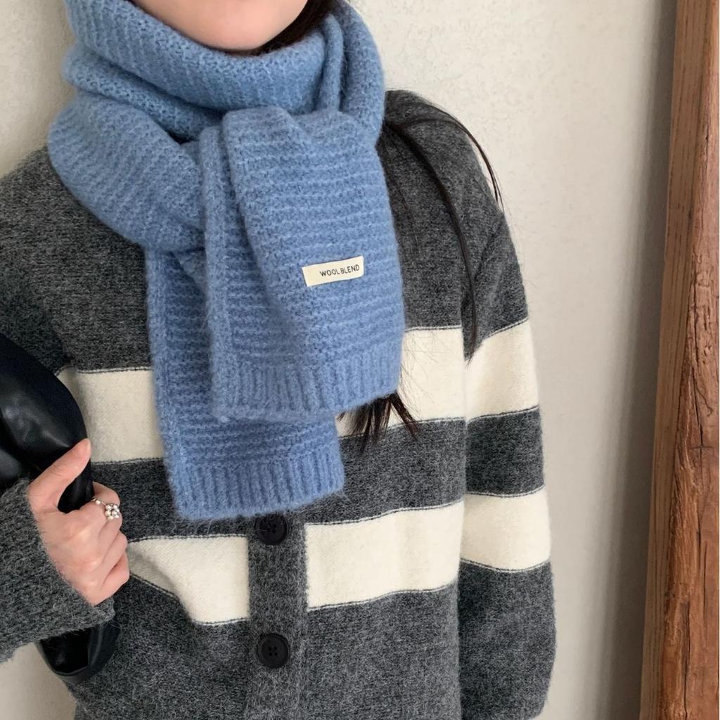 Korean atmosphere scarf autumn and winter women's winter blended scarf light luxury high-end solid color knitted scarf