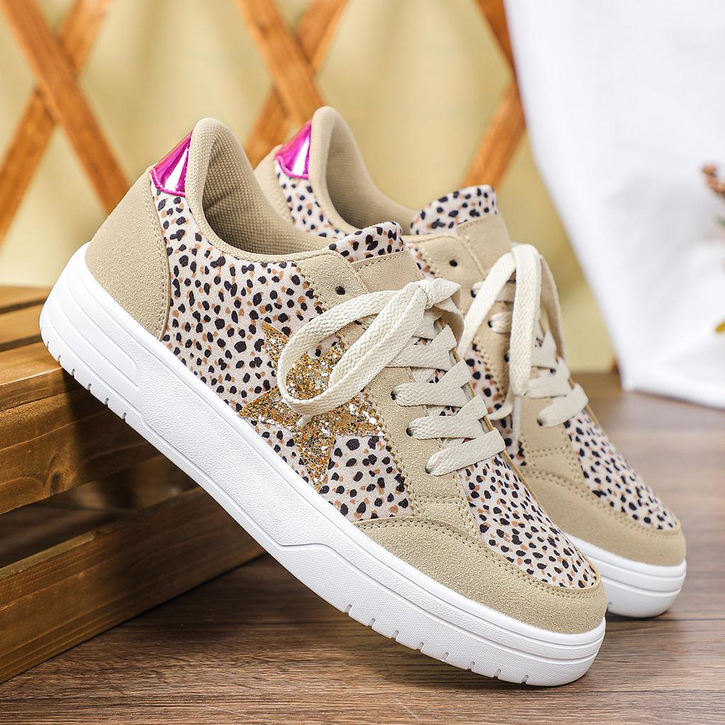 2026 Frühling Neu Leopardenmuster Retro Mode Freizeitschuhe Damen Sportschuhe Flacher Einstieg Bequem Vielseitig Klobige Sneaker