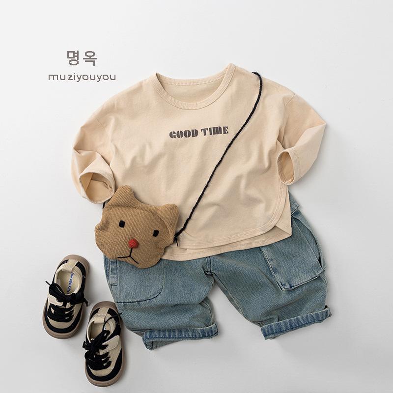 Kids Unisex Korean Style Casual Denim Cargo Pants Children Fashion Long Trousers