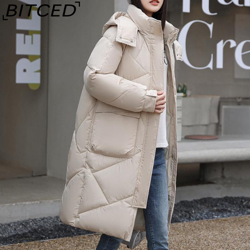 BITCED Thickened Puffer Jacket Down-Filled Cotton Coat Women's Loose-Fit Winter Coat Mid-Length Knee-Length Cotton Jacket