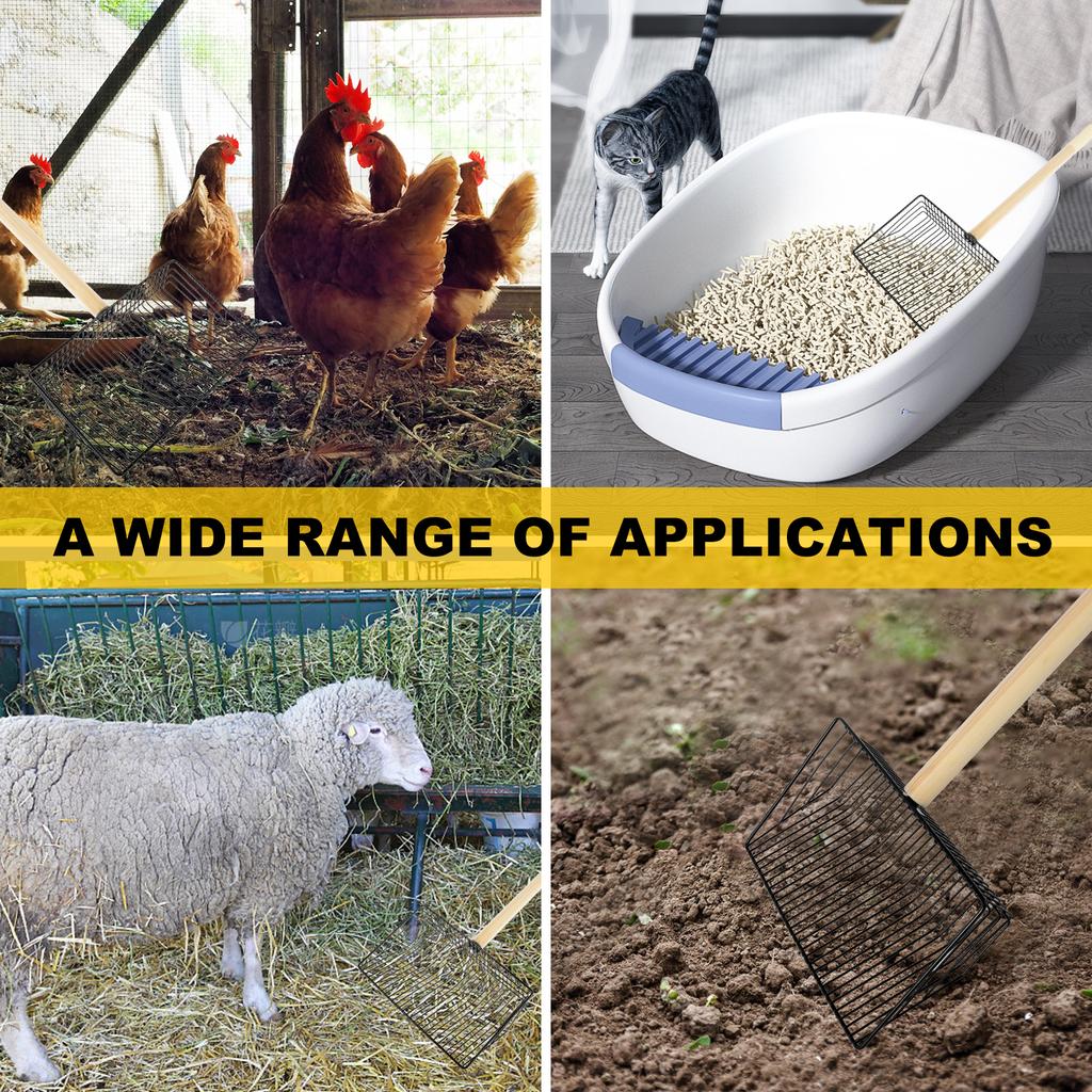 Adjustable Chicken Poop Scooper Metal Cat Litter Scoop with Detachable Wood Handle Litter Sifter Dog Pooper Scooper for Cleaning