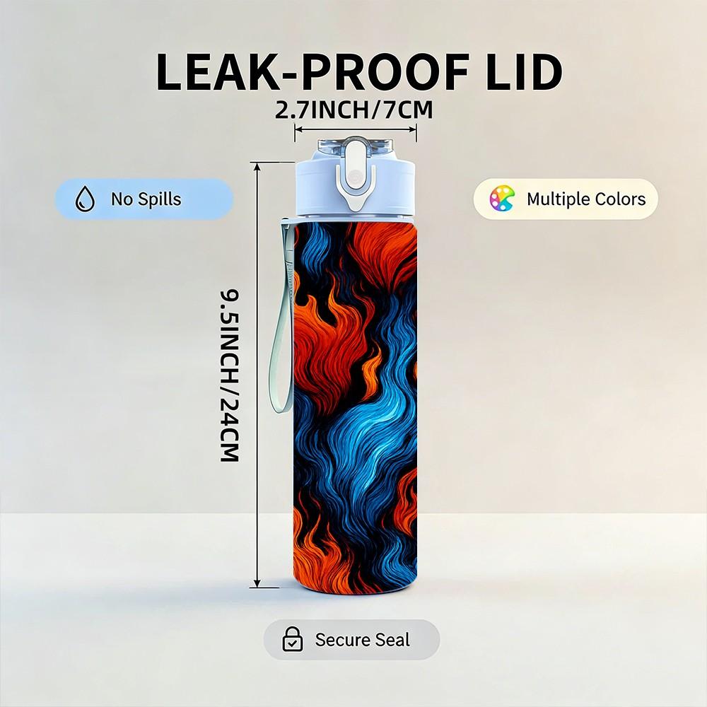 1PC Fire Blue Flame Swirl Art Print 750ml Color Plastic Sports Water Bottle Leakproof Flip Straw Lid Suitable for Sports Office Home Use
