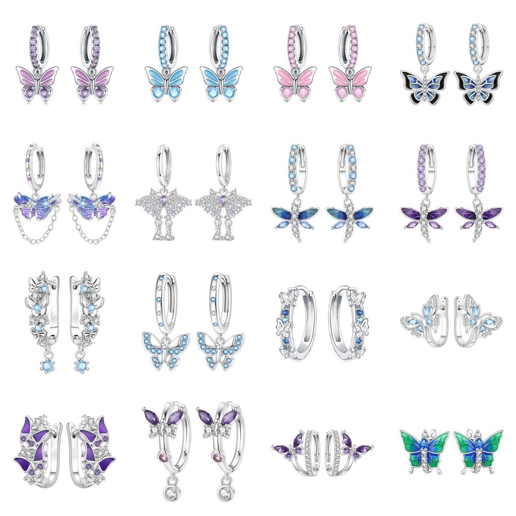 S925 Silver Exquisite Butterfly Hoop Earrings With Sparkling Zircon Dragonfly Design Elegant And Versatile Accessory