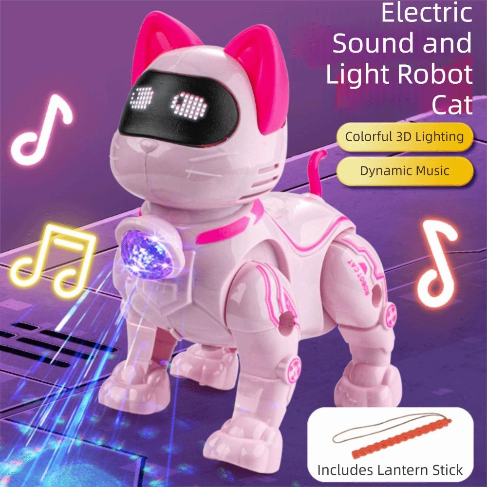 Singing Function Robot Cat Toy Electric Powered Walking Singing Toy Stall Light Music  Pet Toy Rod Style