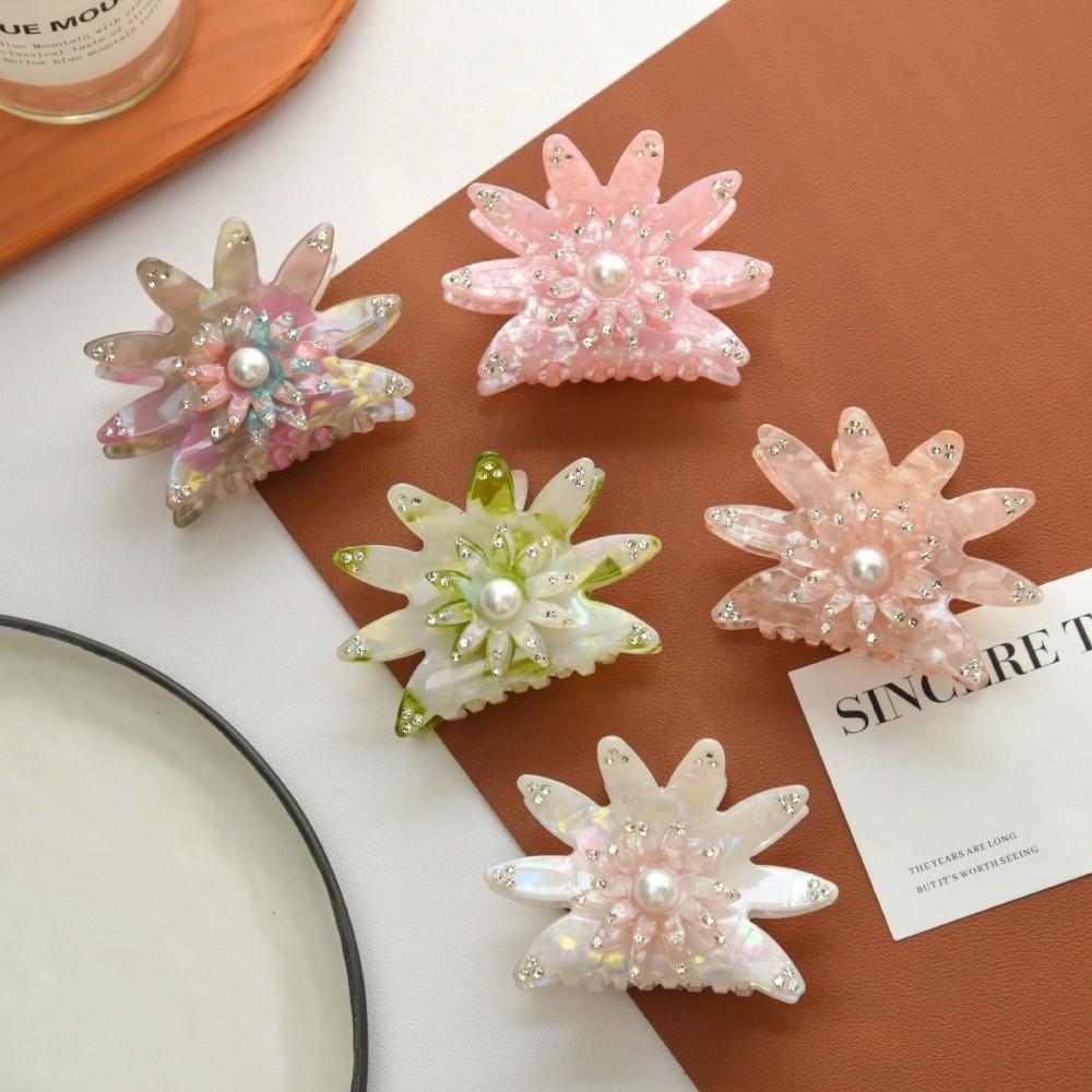 Trendy Classic Sunflower Hair Claw Rhinestone Lady Style Hair Claw Clips Elegant Temperament Acetate Hair Accessories For Women