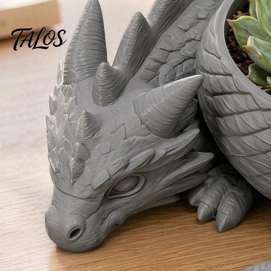 Talos 3D Printed Lying Dragon Flowerpot for Small Green Plants, Decorative Succulents Pot Ornament, Dark Style Figurine Home Office Desktop