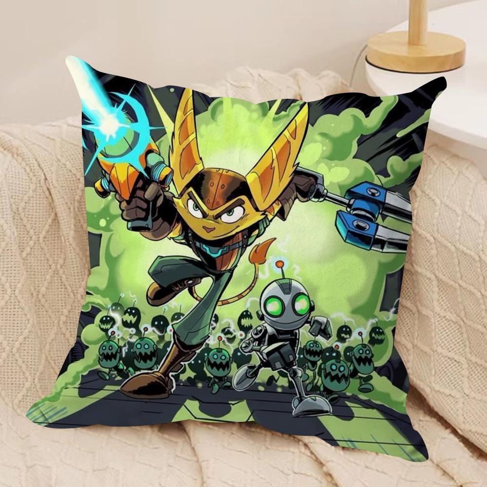 RRatchet N CClank Cushion Cover Silky Short Plush DoubleSided Printed Pillow Case for Sofa All Seasons Home Decor Gift