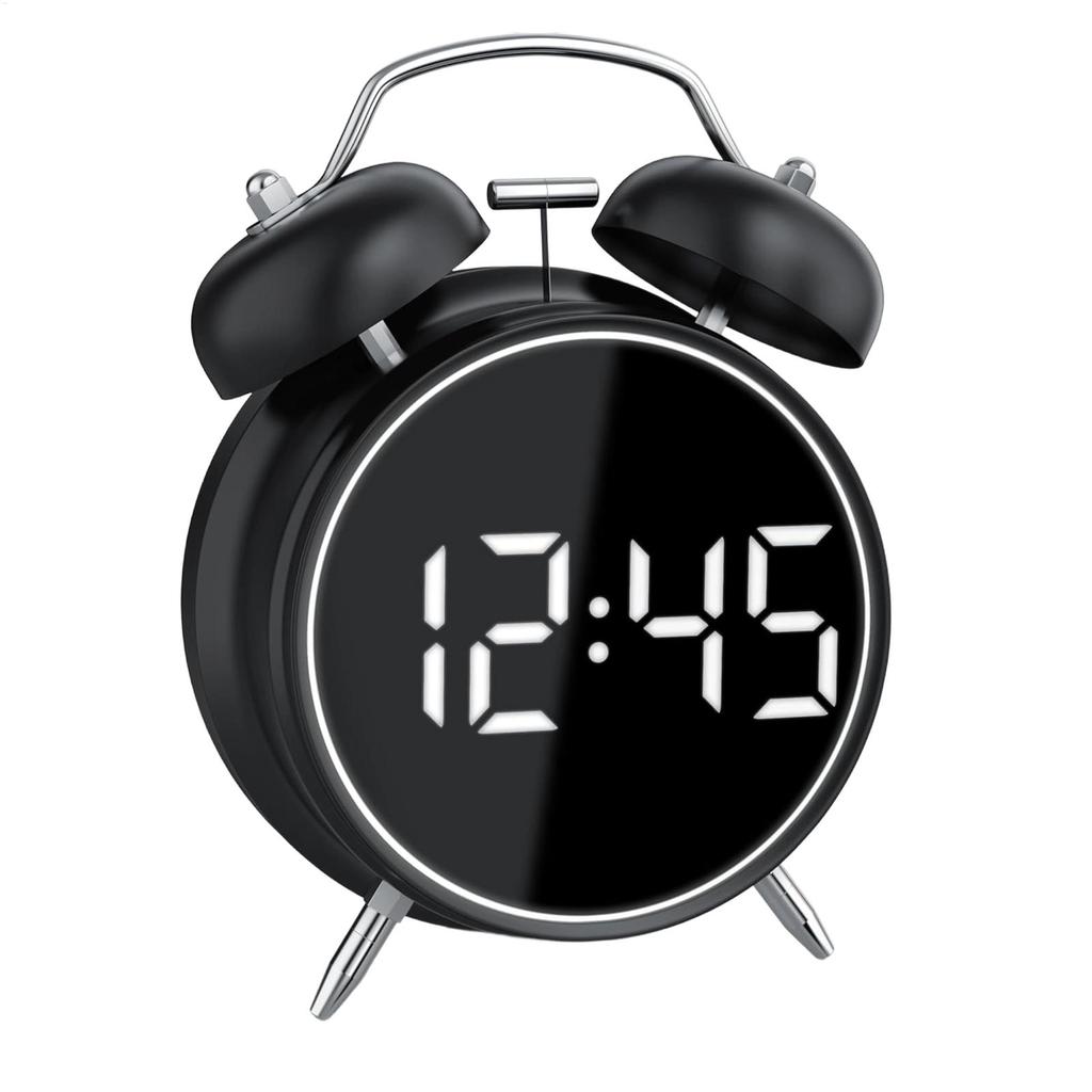 Retro Digital Alarm Clock LED Display Loud Bell Alarm Clock Analog 2 Bell High-pitched Alarm Clock Non Ticking For Heavy Sleeper
