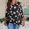 European Floral Print Asymmetrical Hem Long Sleeve Plus Size Top for Women - Spring/Autumn