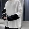 Men Autumn Tops Fake Two-pieced Color Block Pullover Contrast Colors Round Neck Loose Young Style Casual Crew Neck Spring Tops Men Clothes