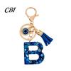 Portable Key Organizer Blue Series Keychain Pendant, Initial Letter Charm Chain with Eyes Tassel Design, A-Z Holder for Bags Backpacks Cars
