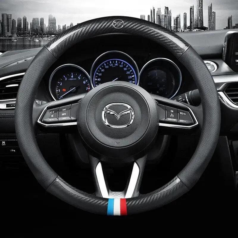 2025 Hot Mazda Carbon Fiber Car Steering Wheel Cover Penutup Stereng Fit Mazda 2 3 5 6 8 CX3 CX5 CX8 CX30 MX5 Car Accessories