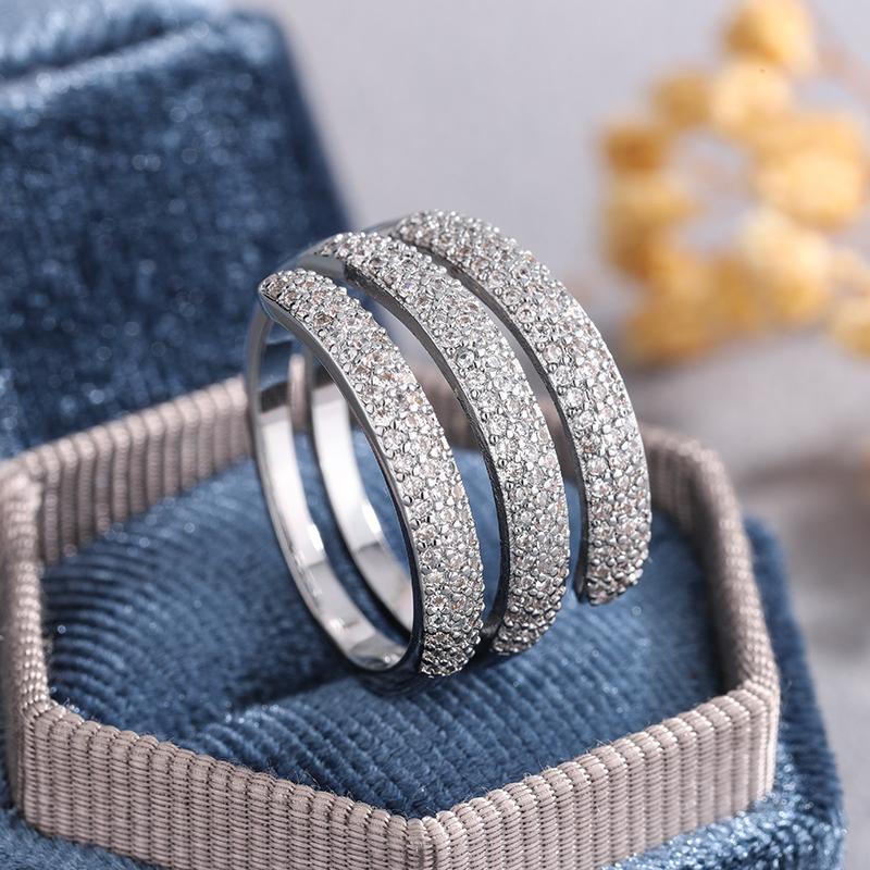 Elegant Multi-Layer Full CZ Diamond Ring for Women-925 Silver Stackable Statement Ring Party Jewelry Gift