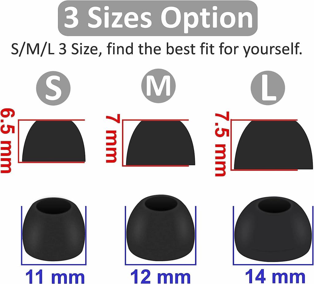 Soft Silicone Eartips for AVIOT and Earfun Air Pro Earphones with a Inner 6 Pairs In Sizes with Storage Black A-Pcas TE-D01v / TE-D01q2 / TE-J1 /