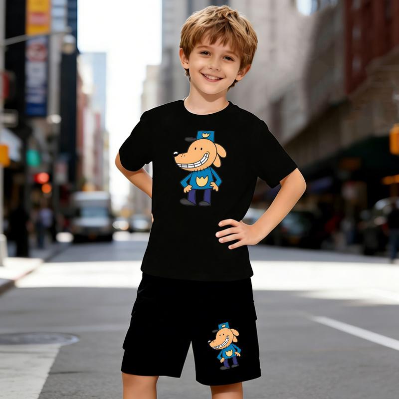 

Boys 2 Piece Cute Cartoon Dog Print Outfit, Short Sleeve T-Shirt and Shorts Set for Kids Age 5-14,Black and White Sporty Casual Summer Clothes 5-6 Years чёрный