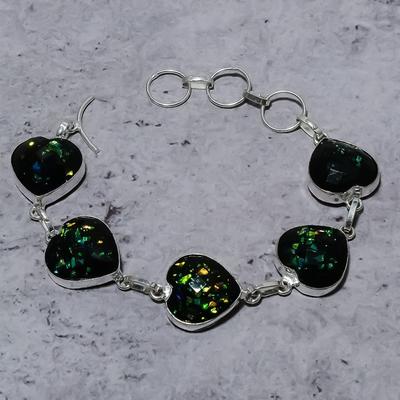 Natural Green Triplet Opal Handmade 925 Sterling Silver Bracelet 7-8" l6N95