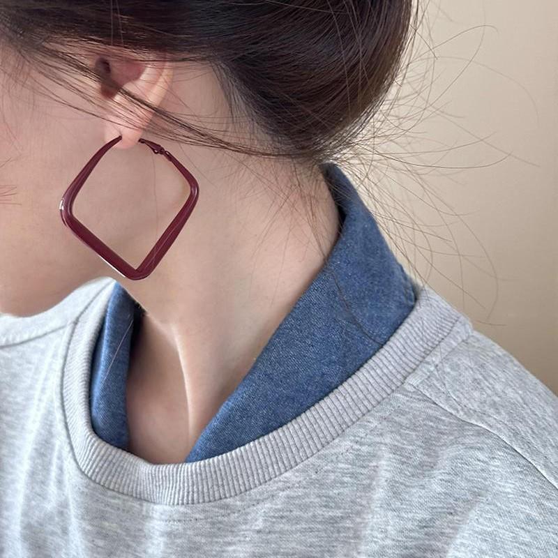 Silver Needle Plain Ring Ankola Red Oil Drop Earrings Exaggerated Design Earrings Korean Simple Temperament Earrings Women