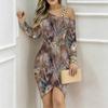 Women Plus Size Asymmetric Cold Shoulder White Green Tulip Floral Print Wrap Bodycon Midi Dress
