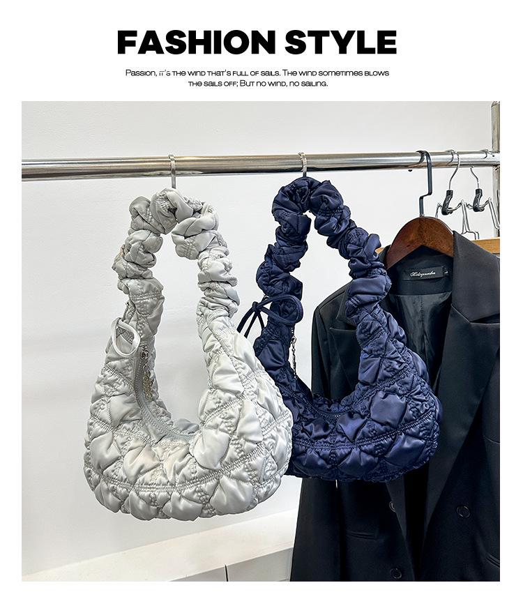 2025 Satin Pleated Dumpling Bag - Large Capacity, Diamond Embroidery, Elegant Shoulder Bag for Commuting & Outings