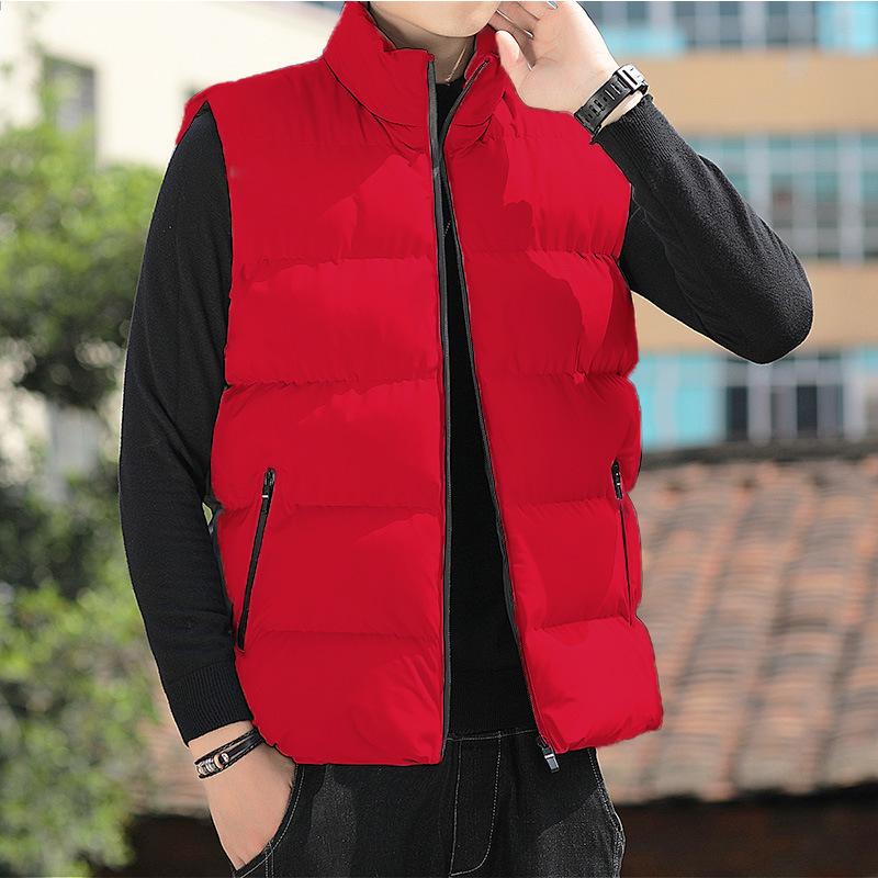 Down cotton clothing men's solid color vest winter jacket trend loose and versatile thickened warm outer wear vest