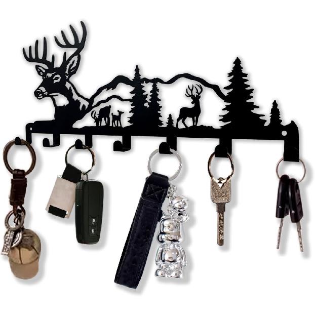 Key Holder for Wall Decorative, Metal Key Holder, Key Organizer for Wall Mount, Hanging Key Rack with 7 Hooks, Key Hooks for Hallway Entryway Office олений