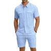 Men's Linen Solid Color Casual Holiday Shirt and Shorts Set