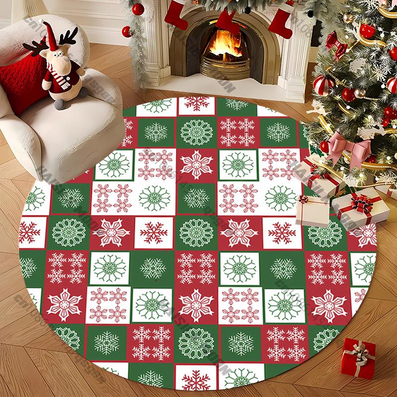 1PC New Christmas Round Non-Slip Carpet Kid's Play Mat Bedroom Living Room Sofa Christmas Decor Rug Warm Gift for Kids & Friends
