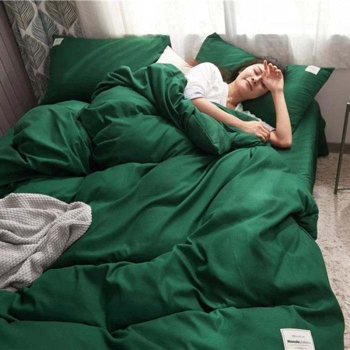 2024 new solid color double polished bed four-piece set Japanese bed sheet quilt cover mattress student kit multi-specification