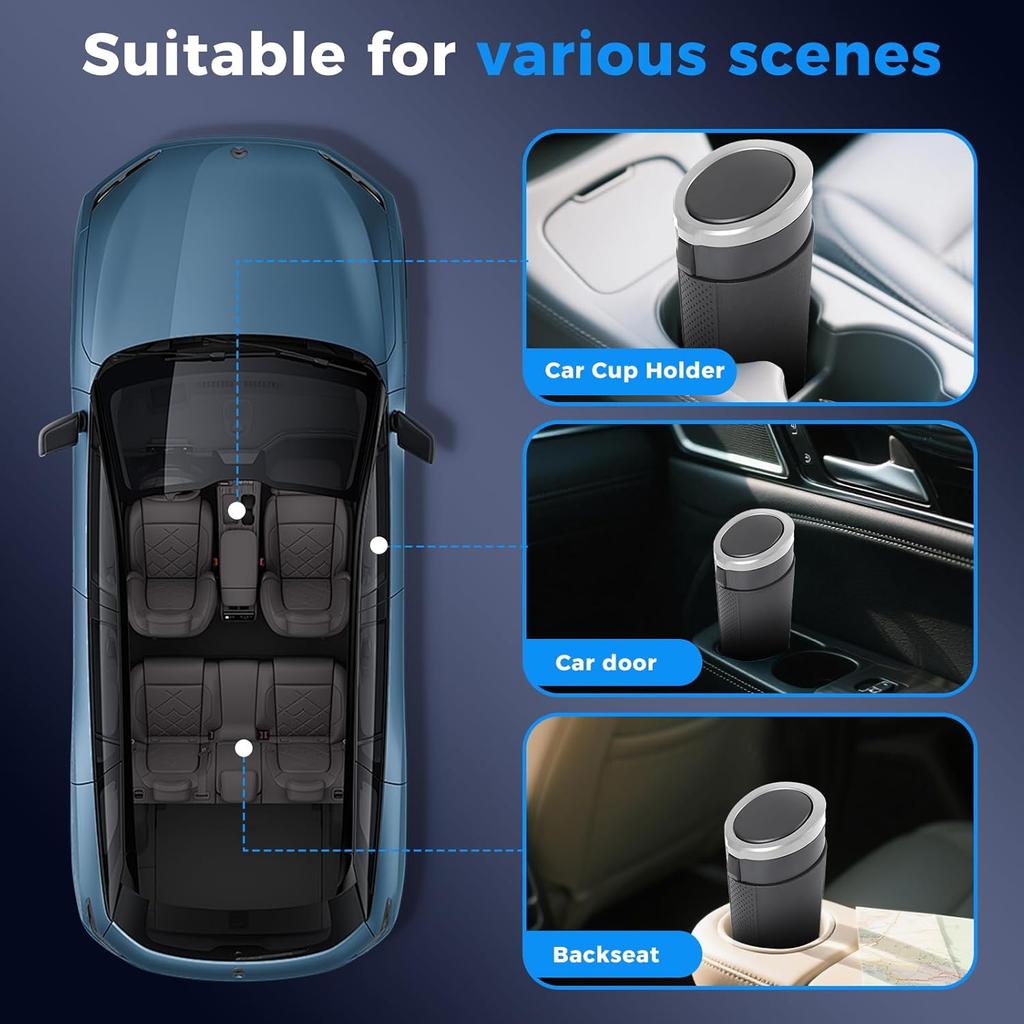 Keria Car Trash Can Bin With Lid - Mini Car Garbage Can Cup Holder-Small Leakproof Vehicle Trash Garbage Can Bin-Automotive Car Organizers And