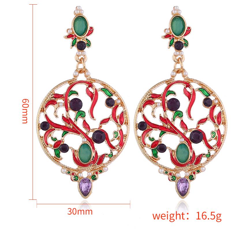 Enamel colorful exaggerated leaves, flowers and birds baroque retro palace style earrings earrings
