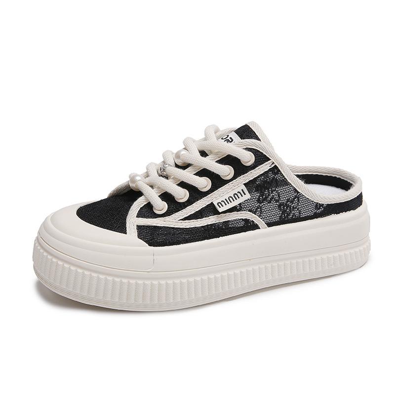 

Canvas shoes women s summer thin mesh breathable fisherman shoes 2025 new half-tray versatile lace casual shoes little white shoes 40 чорний