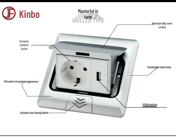 45-Type German Standard Pop-up Flush Mounted Floor Socket with USB, Thai & British Compatibility - Gray